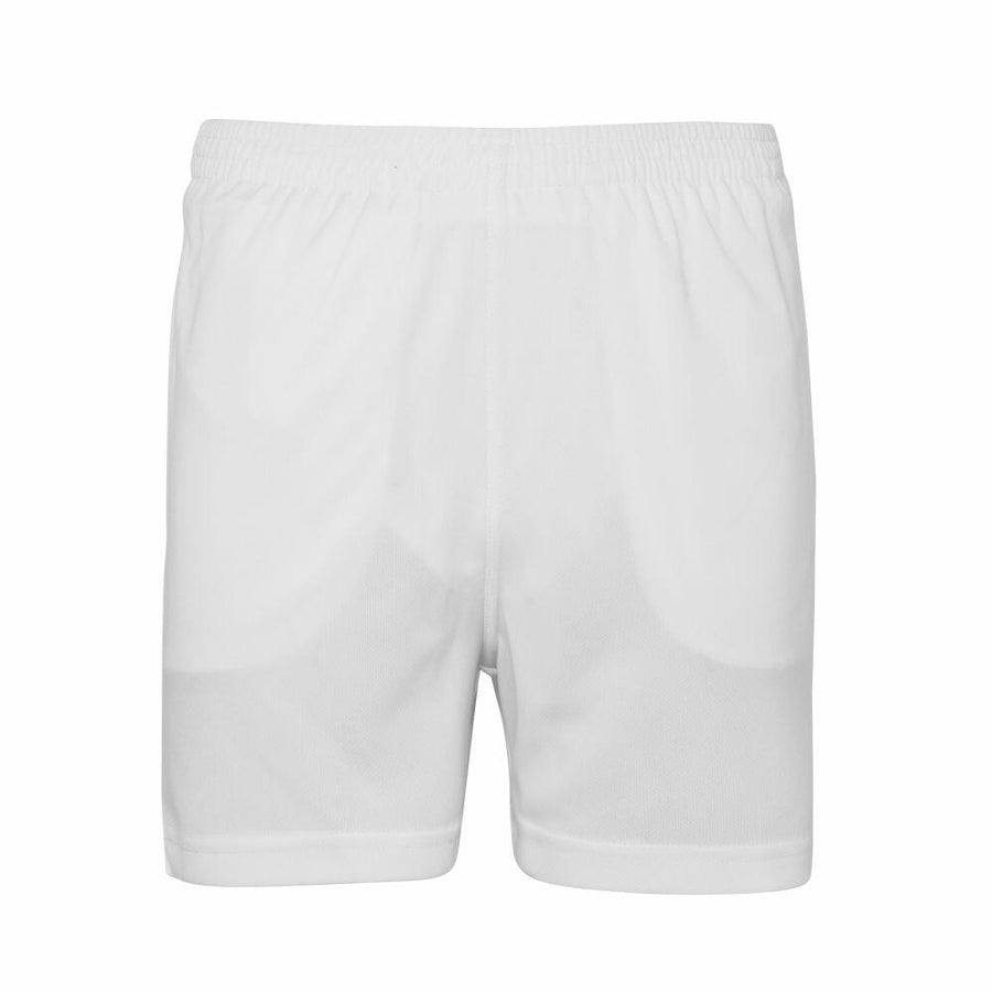 JC80J white athletic shorts by AWDis Just Cool, featuring an elastic waistband, showcased from the front.