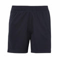 The JC80J shorts by AWDis Just Cool are plain black athletic shorts featuring an elastic waistband, showcased against a white background.