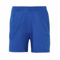 The JC80J shorts from AWDis Just Cool, featuring a solid blue design and an elastic waistband, are showcased against a white background.