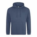 An AWDis Just Hoods JH001, featuring a plain blue design with a front pocket and drawstrings.