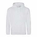 A simple light gray hoodie, model JH001 from AWDis Just Hoods, featuring a front pocket and a drawstring hood, showcased against a white background.