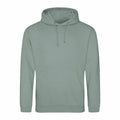 The JH001 by AWDis Just Hoods is a plain, light green hooded sweatshirt featuring long sleeves and a front pocket. It includes a drawstring around the hood and is showcased against a white background.