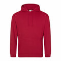A plain, red hoodie with a front pocket and drawstring hood from AWDis Just Hoods' JH001 line, displayed against a white background.