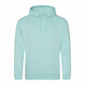 A hoodie in a light blue color featuring a front pocket and drawstring hood, known as the JH001 by AWDis Just Hoods.