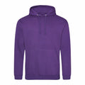 A plain purple JH001 hoodie from AWDis Just Hoods featuring a front pocket and drawstring hood.