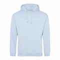 The AWDis Just Hoods JH001 is a plain light blue hoodie featuring a front pocket and drawstring hood, showcased against a white background.