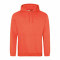 AWDis Just Hoods JH001, an orange hoodie featuring a front pocket and drawstring hood, showcased on a plain white background.