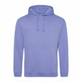 A plain lavender JH001 hoodie from AWDis Just Hoods, featuring a front pocket and drawstring hood, displayed against a white background.
