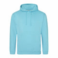 A plain light blue hoodie featuring a front pocket and drawstrings from the AWDis Just Hoods JH001 collection.