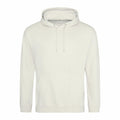 The AWDis Just Hoods JH001 is a plain light gray hoodie featuring a front pocket and adjustable drawstrings.