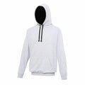 A JH003 hoodie from AWDis Just Hoods featuring a plain grey design with black drawstrings and a front pocket. The hood is up, obscuring the mannequin's face. It has long sleeves and a relaxed fit.