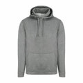 The JH006 hoodie by AWDis Just Hoods is a gray garment featuring a drawstring hood and a front kangaroo pocket. It boasts long sleeves and offers a simple, casual design.