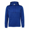 The AWDis Just Hoods JH006 is a plain blue hoodie featuring a front pocket and adjustable drawstrings. It has a simple design with a hood, making it ideal for casual wear.