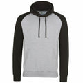 A hooded sweatshirt by AWDis Just Hoods, model JH009, featuring a gray and black design with a front pocket and drawstrings.