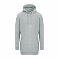 AWDis Just Hoods' JH015 gray hoodie, featuring a front pocket and drawstring hood, is showcased on a white background.
