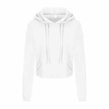 AWDis Just Hoods JH016 white cropped hoodie featuring drawstrings and a front pocket.