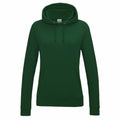 Introducing the AWDis Just Hoods JH01F, featuring long sleeves, a front pocket, and an adjustable drawstring hood in a stylish dark green. Crafted from soft and comfortable fabric, this hoodie is perfect for casual wear.