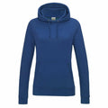 Product Description: The AWDis Just Hoods JH01F is a plain blue hoodie featuring long sleeves, a kangaroo pocket, and an adjustable drawstring hood. It is displayed against a plain white background.