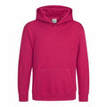 JH01J by AWDis Just Hoods, a red hoodie with a front pocket and hood, showcased on a plain white background. The design features soft fabric, long sleeves, and a straightforward style.