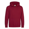 An AWDis Just Hoods JH01J, a simple maroon hoodie featuring a front kangaroo pocket and hood, is showcased against a white background.