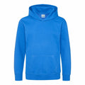 A vibrant blue AWDis Just Hoods JH01J with a roomy front pocket and a hood, showcased against a white backdrop.