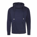 The JH021 from AWDis Just Hoods is a navy blue pullover hoodie featuring a spacious front pocket and adjustable drawstrings. With its hood up and long sleeves, it offers a relaxed and comfortable style.