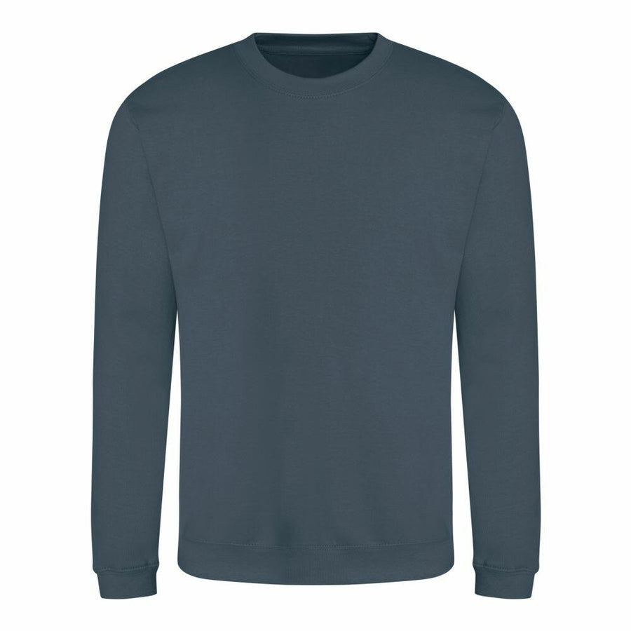 The JH030 by AWDis Just Hoods is a dark green long-sleeve crew neck sweatshirt featuring a plain design without any visible logos or patterns.