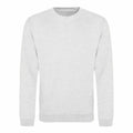 The JH030 sweatshirt from AWDis Just Hoods, featuring long sleeves and a round neckline in a plain gray design, is displayed against a white background.