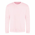 A plain pink JH030 crewneck sweatshirt with long sleeves from AWDis Just Hoods, displayed against a white background.
