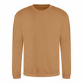 An AWDis Just Hoods JH030, plain, long-sleeved, brown sweatshirt displayed against a white background.