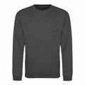 A plain dark gray AWDis Just Hoods sweatshirt (model JH030) featuring long sleeves and a round neckline, displayed against a white background.