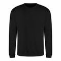 An AWDis Just Hoods JH030 black long-sleeve sweatshirt with a crew neck, showcased against a white background.