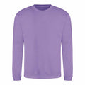 AWDis Just Hoods' JH030 sweatshirt in purple, featuring long sleeves and a crew neck, displayed against a plain white backdrop.