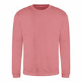 The JH030 sweatshirt by AWDis Just Hoods, featuring long sleeves and a round neck in plain pink, is displayed on a white background.