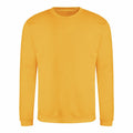 The AWDis Just Hoods JH030 is a plain yellow sweatshirt featuring long sleeves and a crew neck, showcased against a white background.