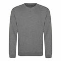 An AWDis Just Hoods JH030, a plain gray crewneck sweatshirt with long sleeves, displayed against a white background.