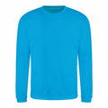 The AWDis Just Hoods JH030 is a plain bright blue sweatshirt featuring long sleeves and a crew neck, displayed against a white background.