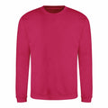 The JH030 by AWDis Just Hoods is a vibrant pink crewneck sweatshirt with long sleeves, displayed on a white background.