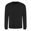 A plain black, long-sleeved JH030 crewneck sweatshirt from AWDis Just Hoods is displayed against a white background, featuring a simple and classic design without any visible logos or patterns.