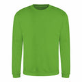A JH030 by AWDis Just Hoods, featuring a plain bright green design with long sleeves and a round neckline, displayed on a white background.