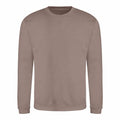 A plain taupe sweatshirt, featuring long sleeves and a crew neck, is showcased against a white background. The design is simple and casual, with ribbed cuffs and hem, from the JH030 collection by AWDis Just Hoods.
