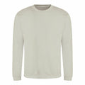 A plain, light grey sweatshirt from AWDis Just Hoods, with a round neckline and long sleeves, is displayed against a white background. The fabric of the JH030 appears soft and smooth with no visible logos or designs.