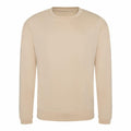 A JH030 sweatshirt by AWDis Just Hoods, featuring a plain beige crewneck design with long sleeves, displayed against a white background. The fabric looks soft and comfortable.
