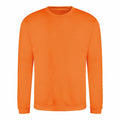 The JH030 from AWDis Just Hoods, a long-sleeved orange crewneck sweatshirt, is displayed against a white background.