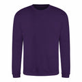 A plain, long-sleeved crewneck sweatshirt in purple by AWDis Just Hoods (Product Name: JH030), displayed on a white background.
