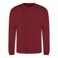An AWDis Just Hoods JH030 sweatshirt featuring a plain maroon design with long sleeves and a round neckline.