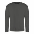 A JH030 sweatshirt from AWDis Just Hoods featuring a dark green color, crewneck design, and long sleeves.