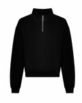 Product JH037 from AWDis Just Hoods is a black pullover sweatshirt featuring a high collar, silver half-zip at the front, long sleeves, and a relaxed fit.