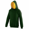 A JH03J by AWDis Just Hoods is shown, featuring a green color with a yellow-lined hood and a front pocket, displayed on a plain background.