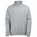 A light gray AWDis Just Hoods JH046 pullover sweatshirt featuring a quarter-zip and a stand-up collar.
